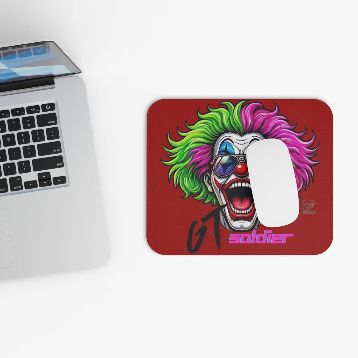 GT Soldier Neon Joker Clown Laughing Mouse Pad | Colorful Retro Carnival Gaming Desk Mat by GT Artland