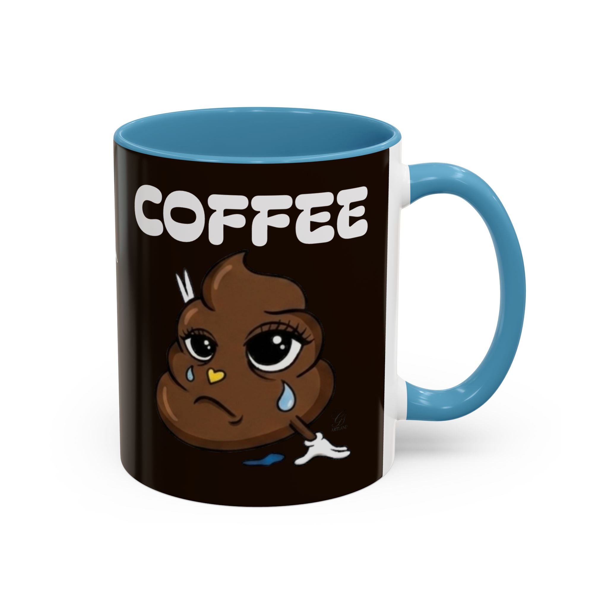 Coffee Mug — Cute Sad Poop Emoji with “COFFEE” Text Accent Mug by GT Artland