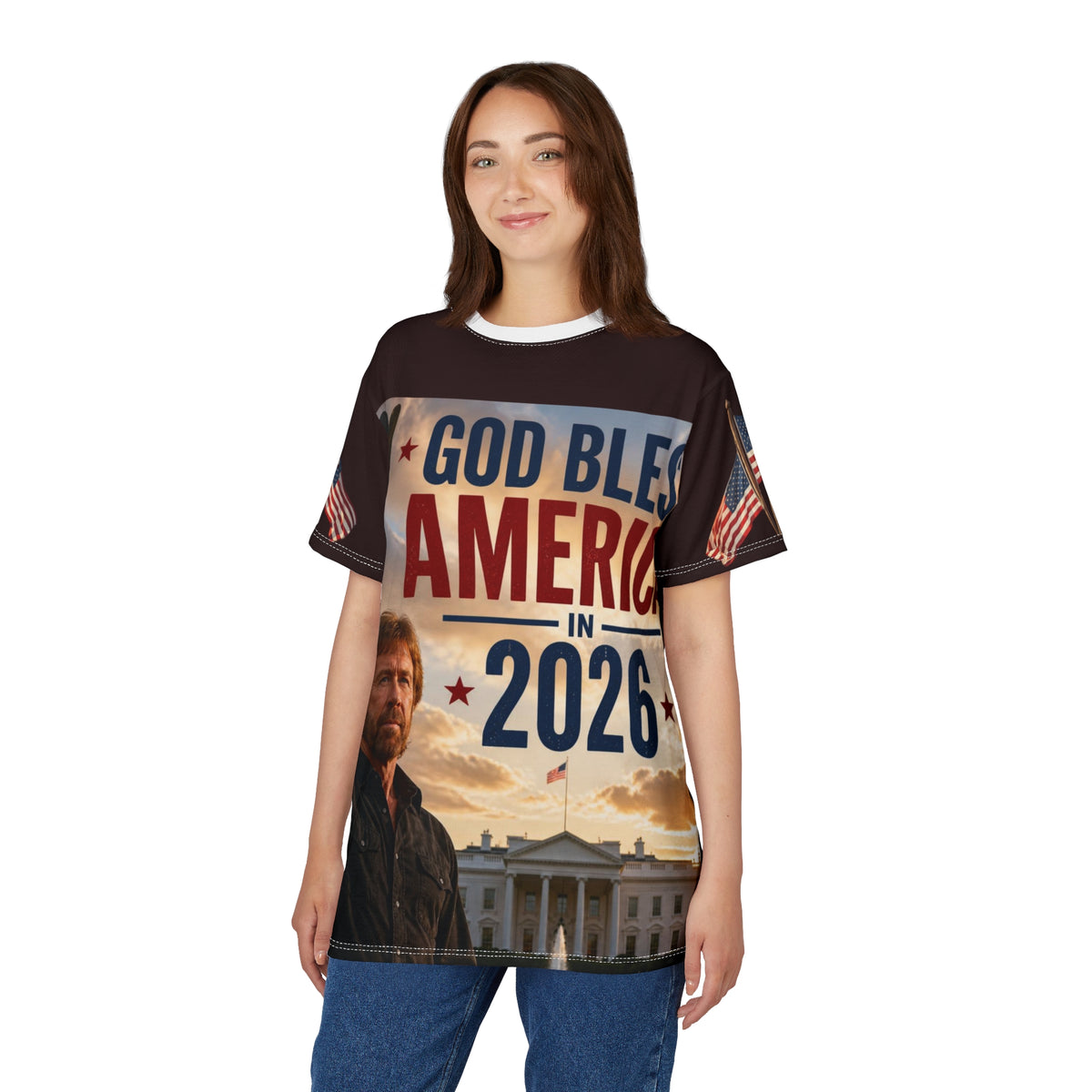 God Bless America 2026 Tee | Patriotic All-Over Print Shirt