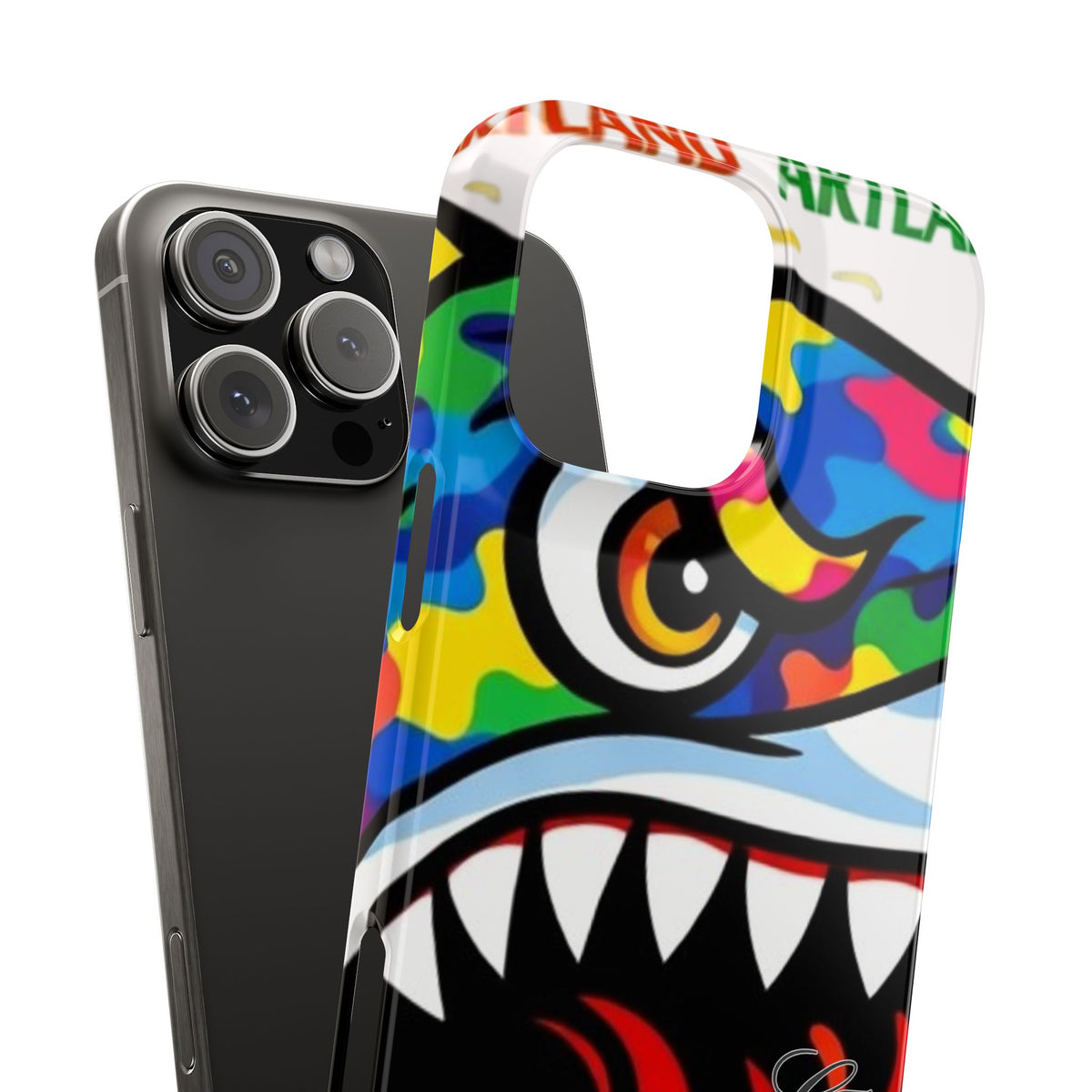 Colorful Designer Shark Face Slim Phone Case | Bold Shark Bite Graphic by GT Artland