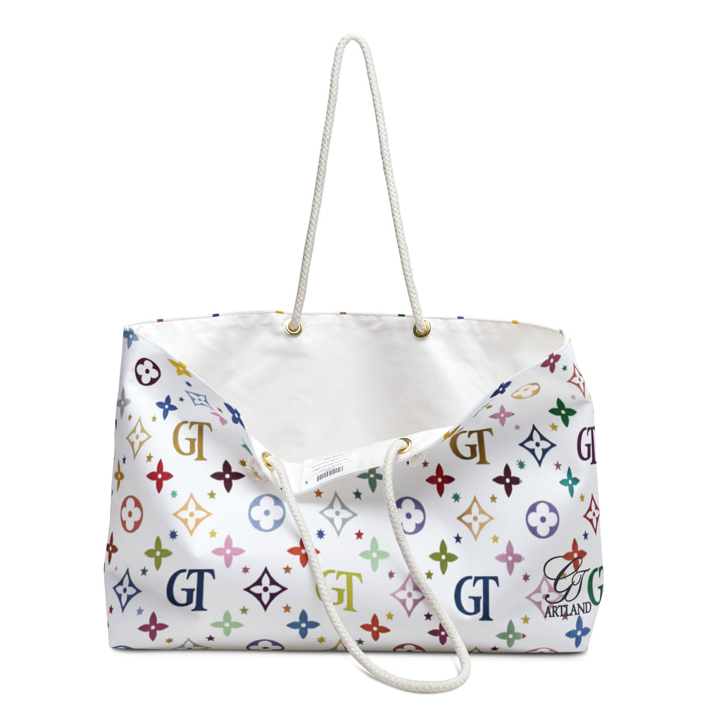 Designer Rainbow Deluxe Monogram High Fashion Pattern Weekender Bag | Canvas Tote Travel Bag by GT Artland