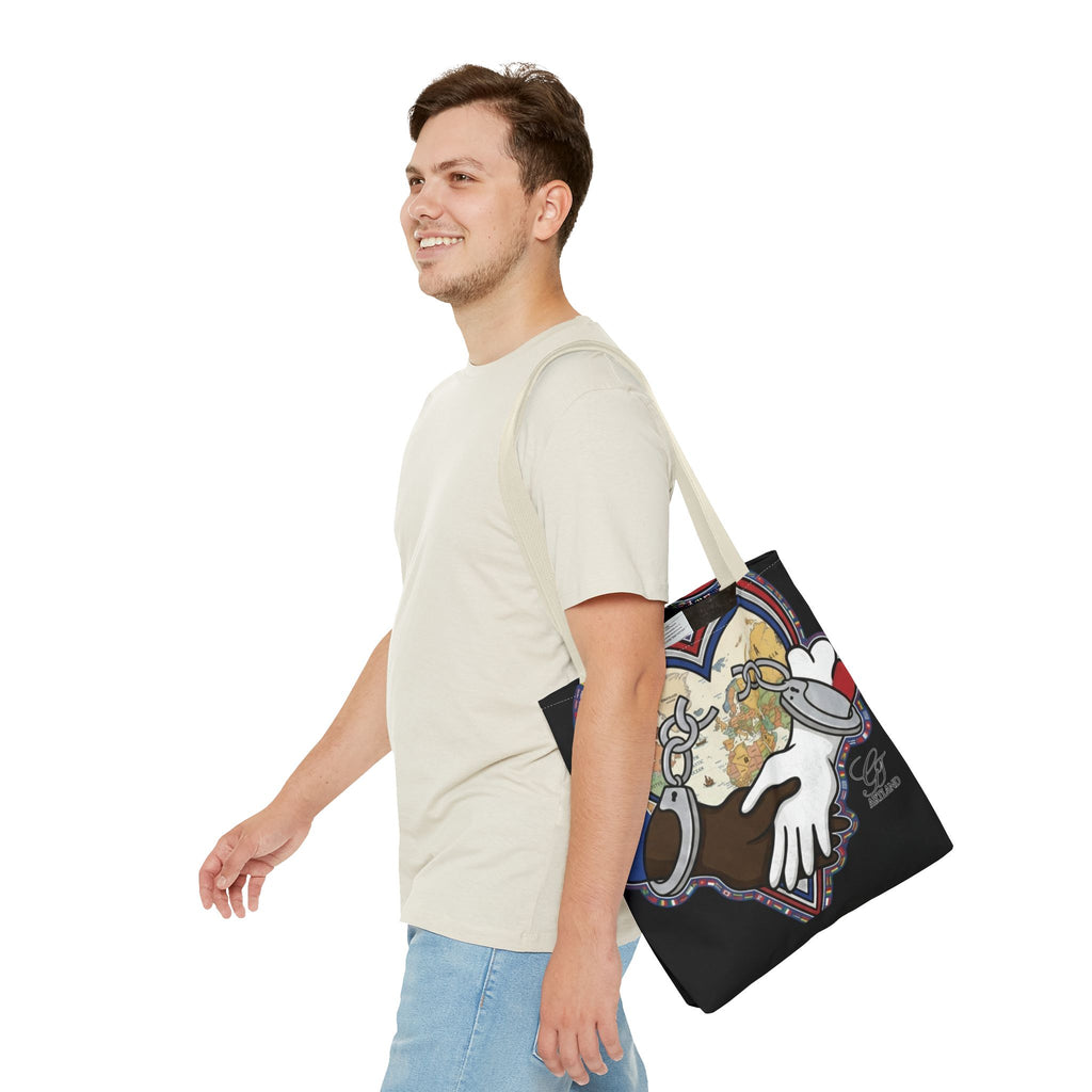 Interracial Unity Heart Handcuffs Tote Bag | All-Over Print by GT Artland