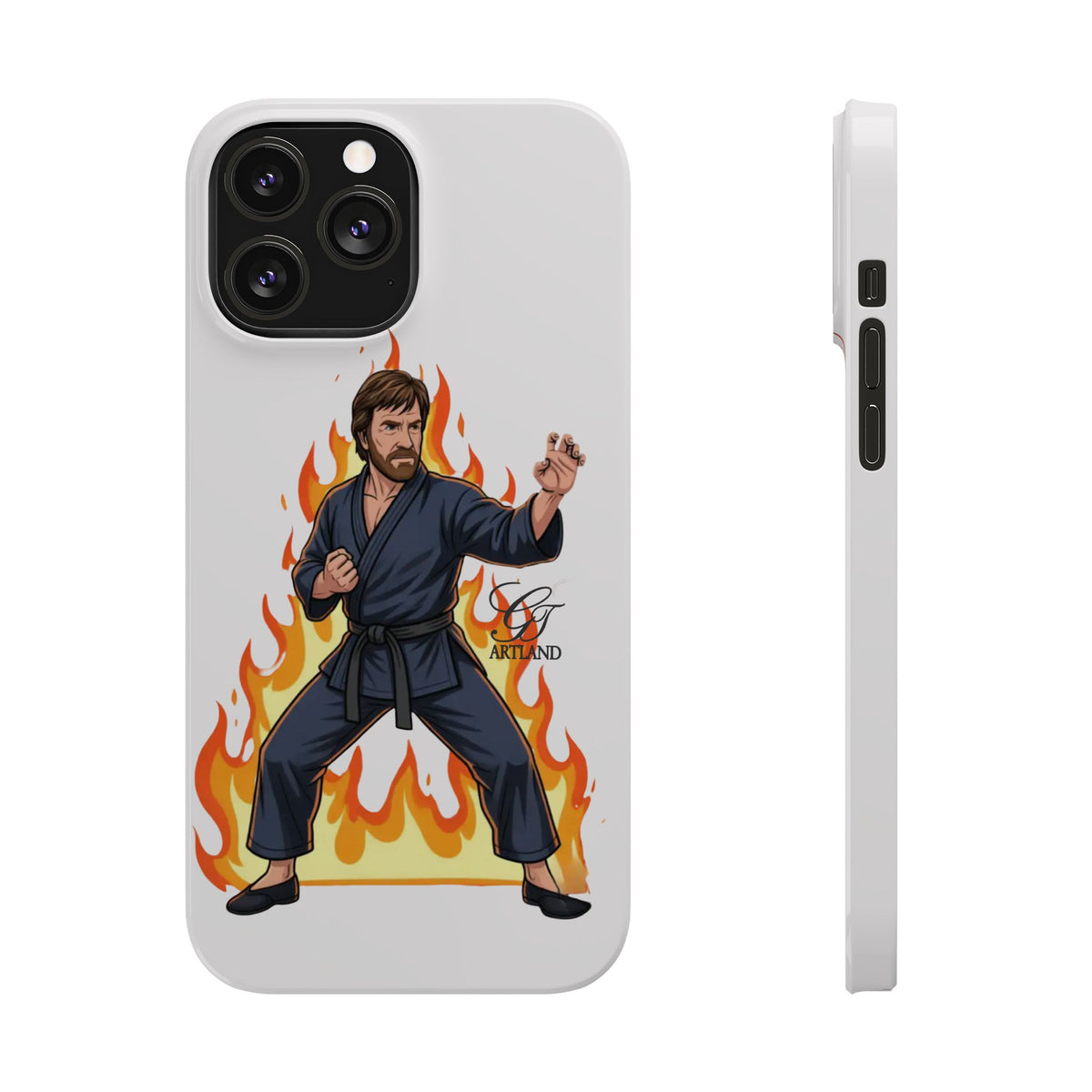 Karate Master Chuck Norris Illustration Slim Phone Case | Martial Arts Flames by GT Artland