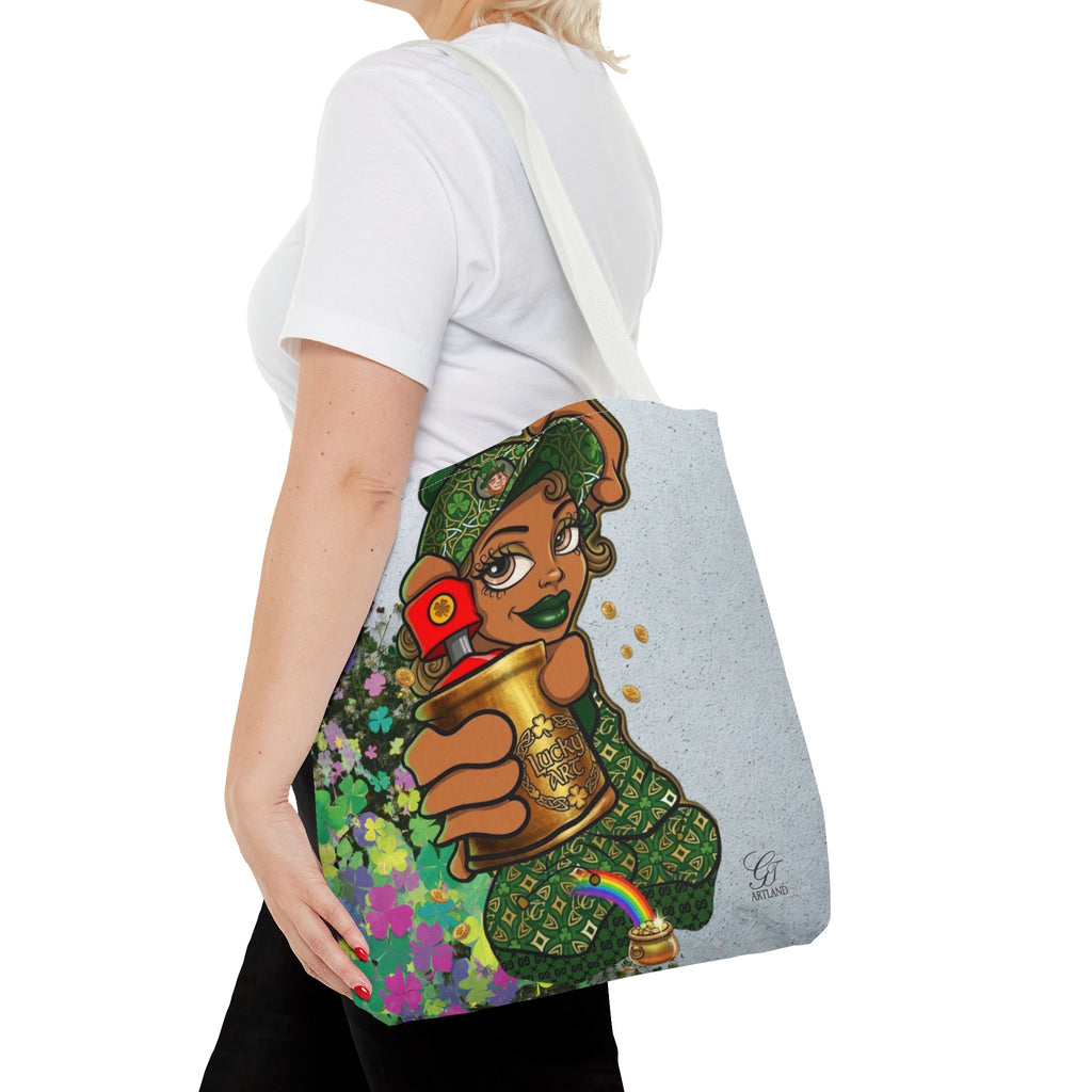 "Lucky Art" Spray Can Ebony Girl St Patrick Theme Designer Tote Bag by GT Artland