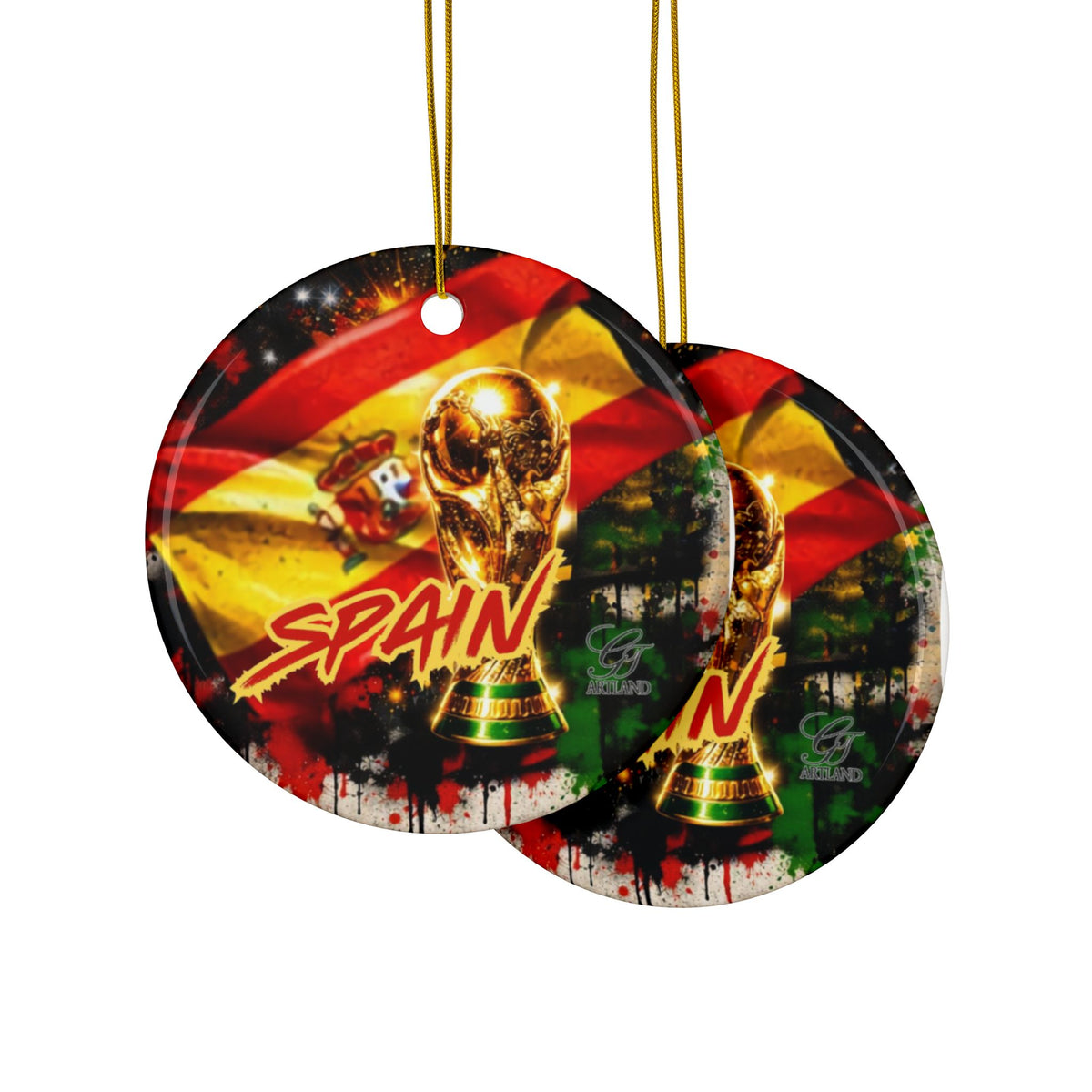 Spainard Designer GT Football Soccer Ornament Ceramic Ornament | Double-Sided Christmas Decoration by GT Artland