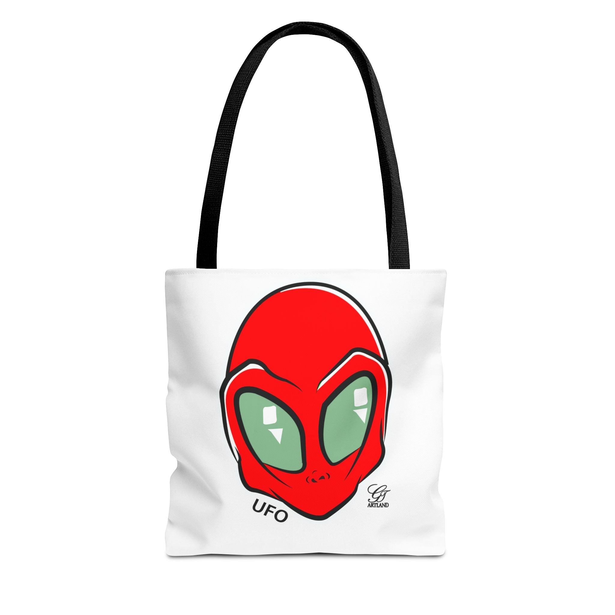 Alien UFO Tote Bag — Red Alien Head Graphic Beach & Market Tote by GT Artland