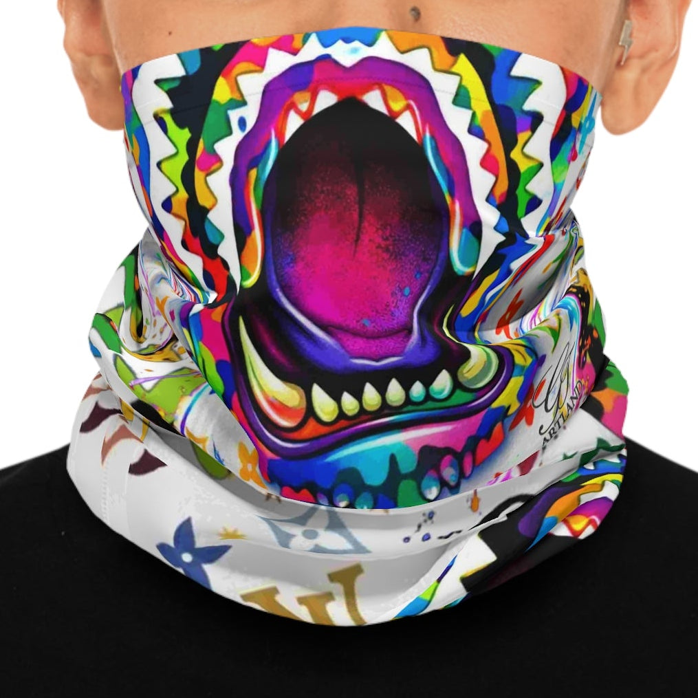 Colorful Shark Mouth & Monogram Fashion Pattern Neck Gaiter | Lightweight Face Covering by GT Artland
