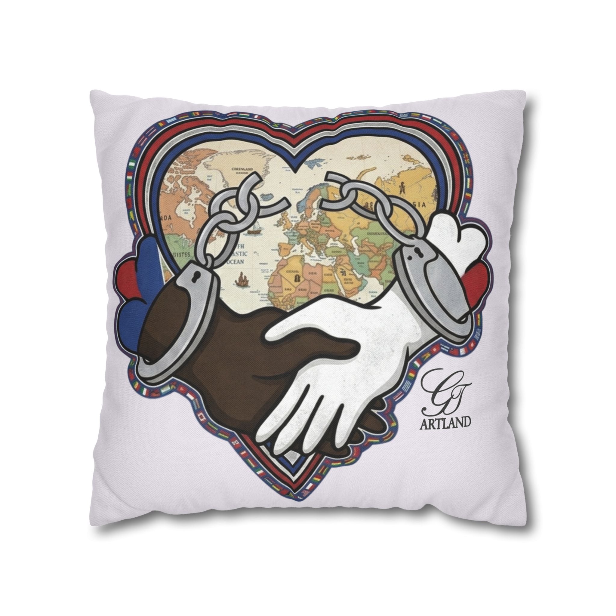 Interracial Handshake Heart Pillowcase | Decorative Throw Pillowcase by GT Artland