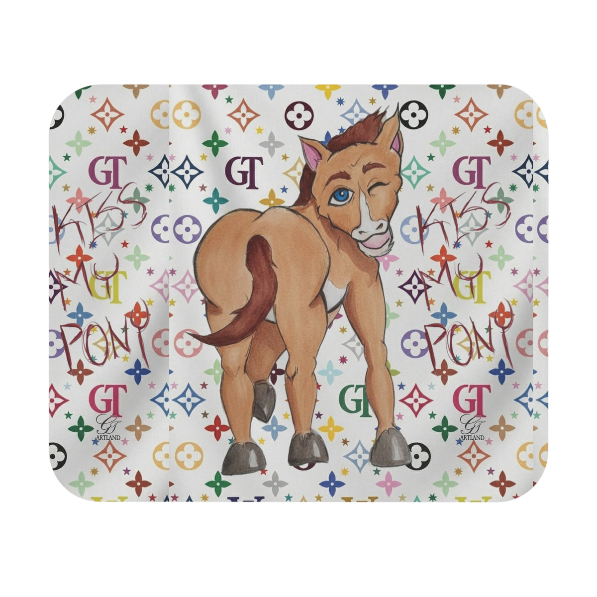 Donkey Character Pattern Mouse Pad | Colorful Monogram Motif by GT Artland