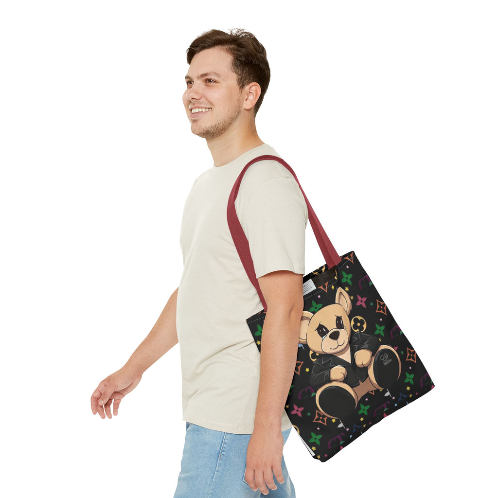 Elite Black Urban Designer Teddy Bear Monogram Tote Bag by GT Artland