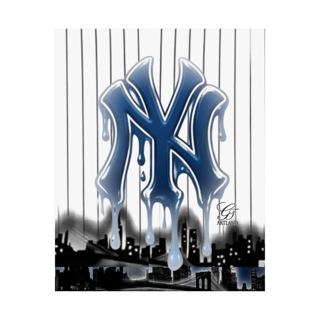Dripping NY Logo Matte Vertical Poster | Baseball Pinstripe Art by GT Artland