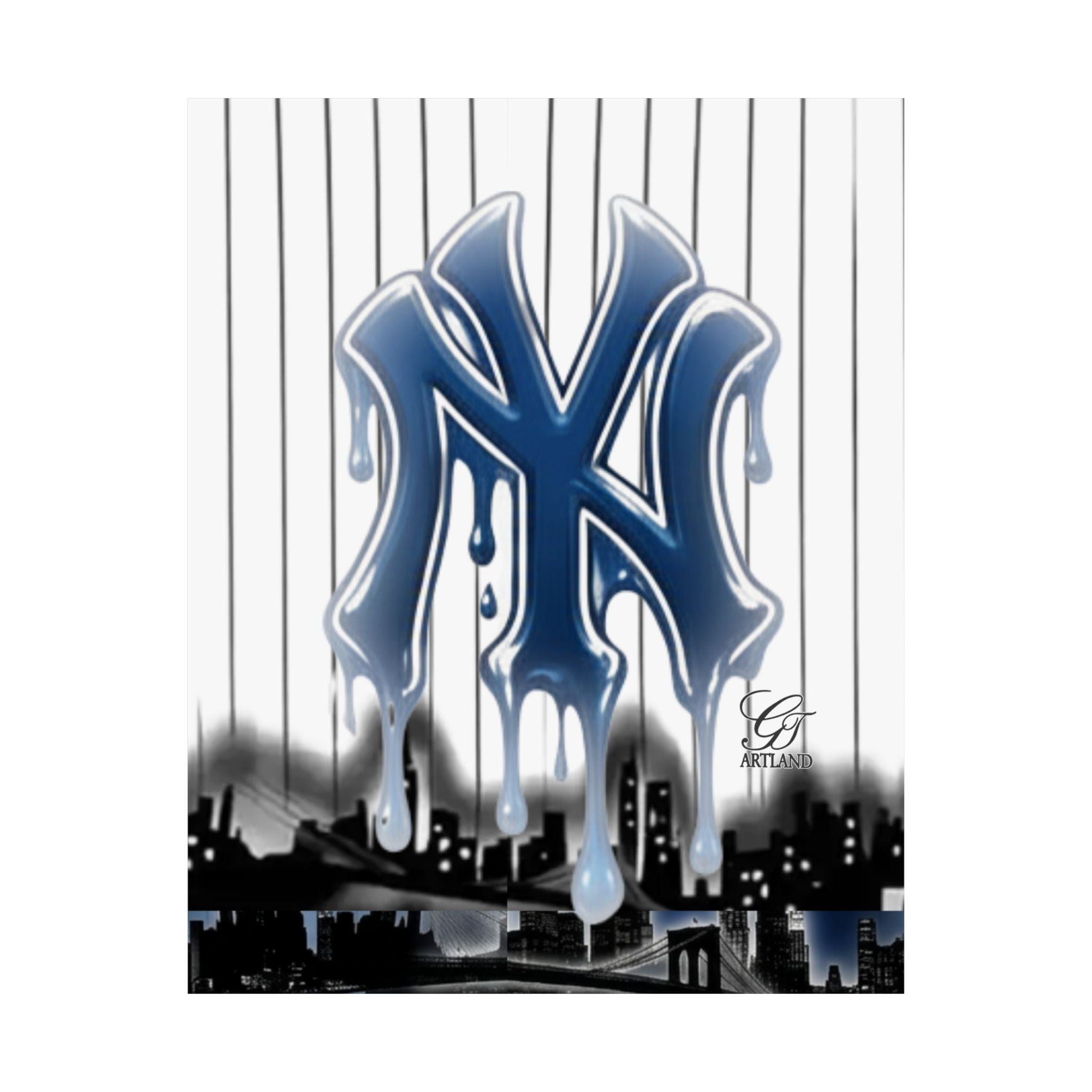 Dripping NY Logo Matte Vertical Poster | Baseball Pinstripe Art by GT Artland