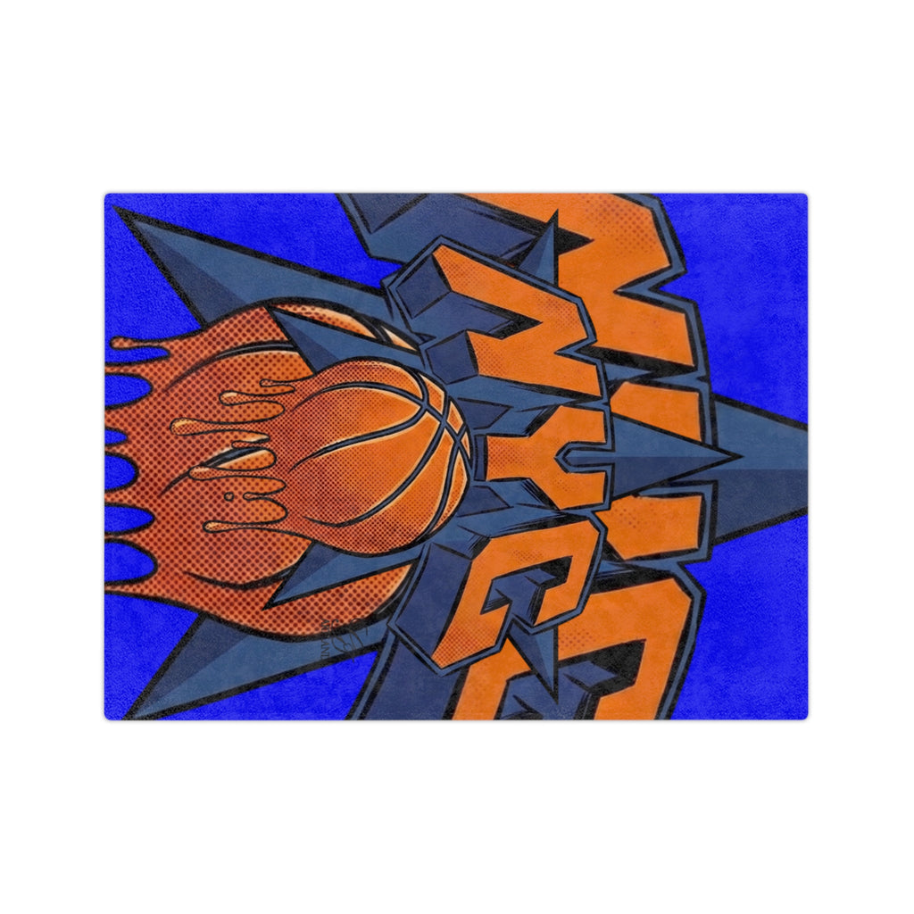 NYC Basketball Drip Velveteen Microfiber Blanket | Orange Blue Hoop Design