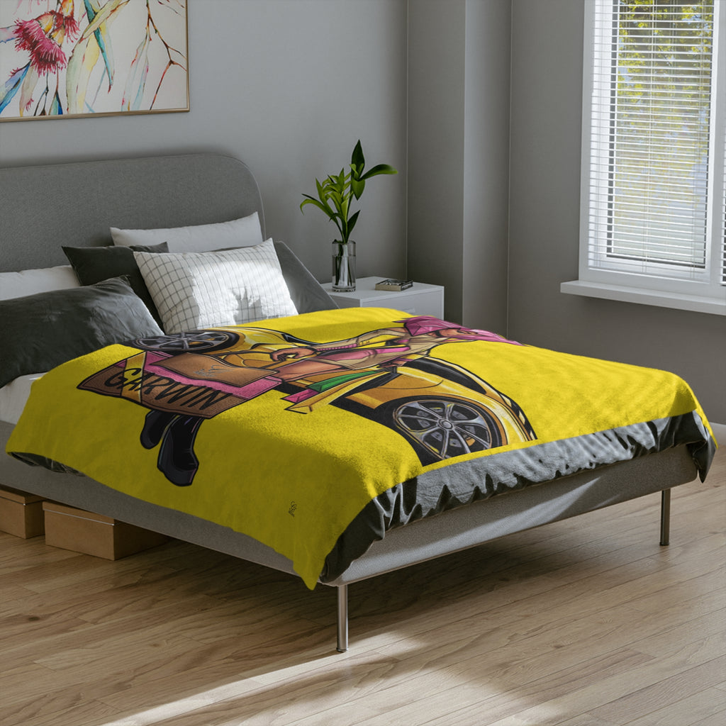 Pink Hair Vixen Fashion Queen Velveteen  Yellow Blanket | Trail Running Design by GT Artland