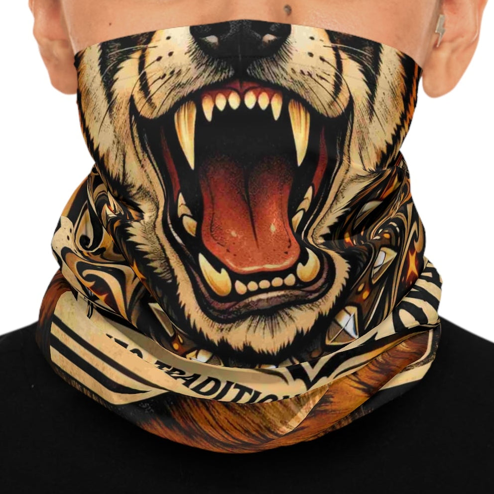 Dog Forever Loyal Wolf Design Neck Gaiter | Neo-Traditional Tattoo Art by GT Artland