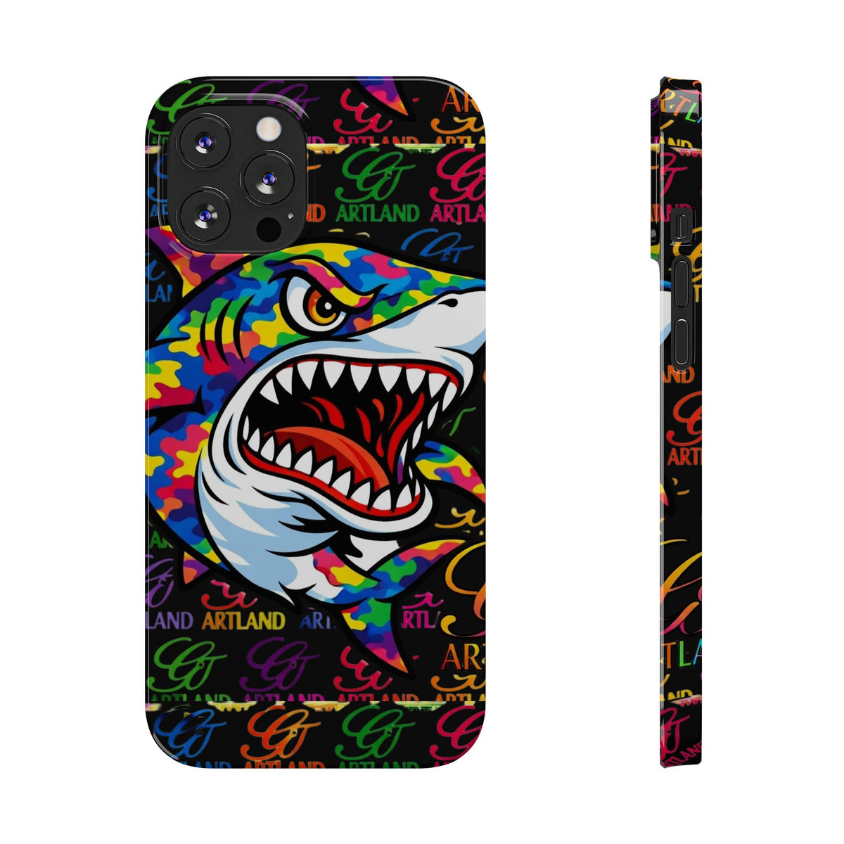 Colorful Shark GT Illustration Slim Phone Case | Neon Graffiti Pattern by GT Artland