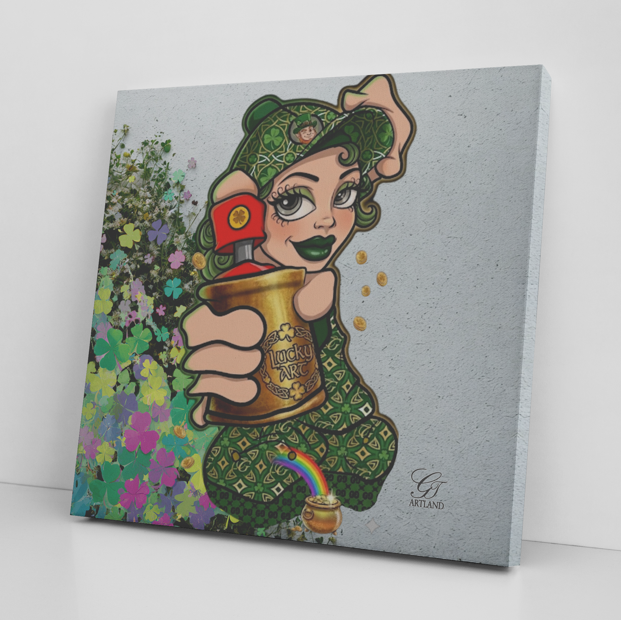 Spray Can Vanilla Girl St. Patrick's Day Themed Urban Swag Canvas Wrap by GT Artland