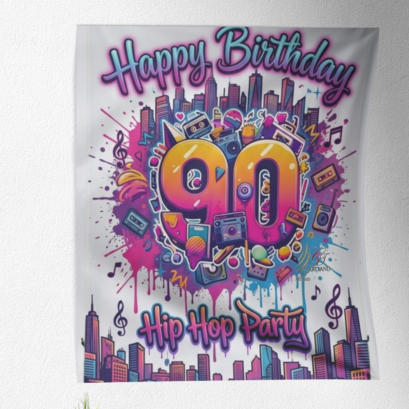 90s Happy Birthday Airbrush Designer Colorful Fun Backdrop Tapestry by GT Artland