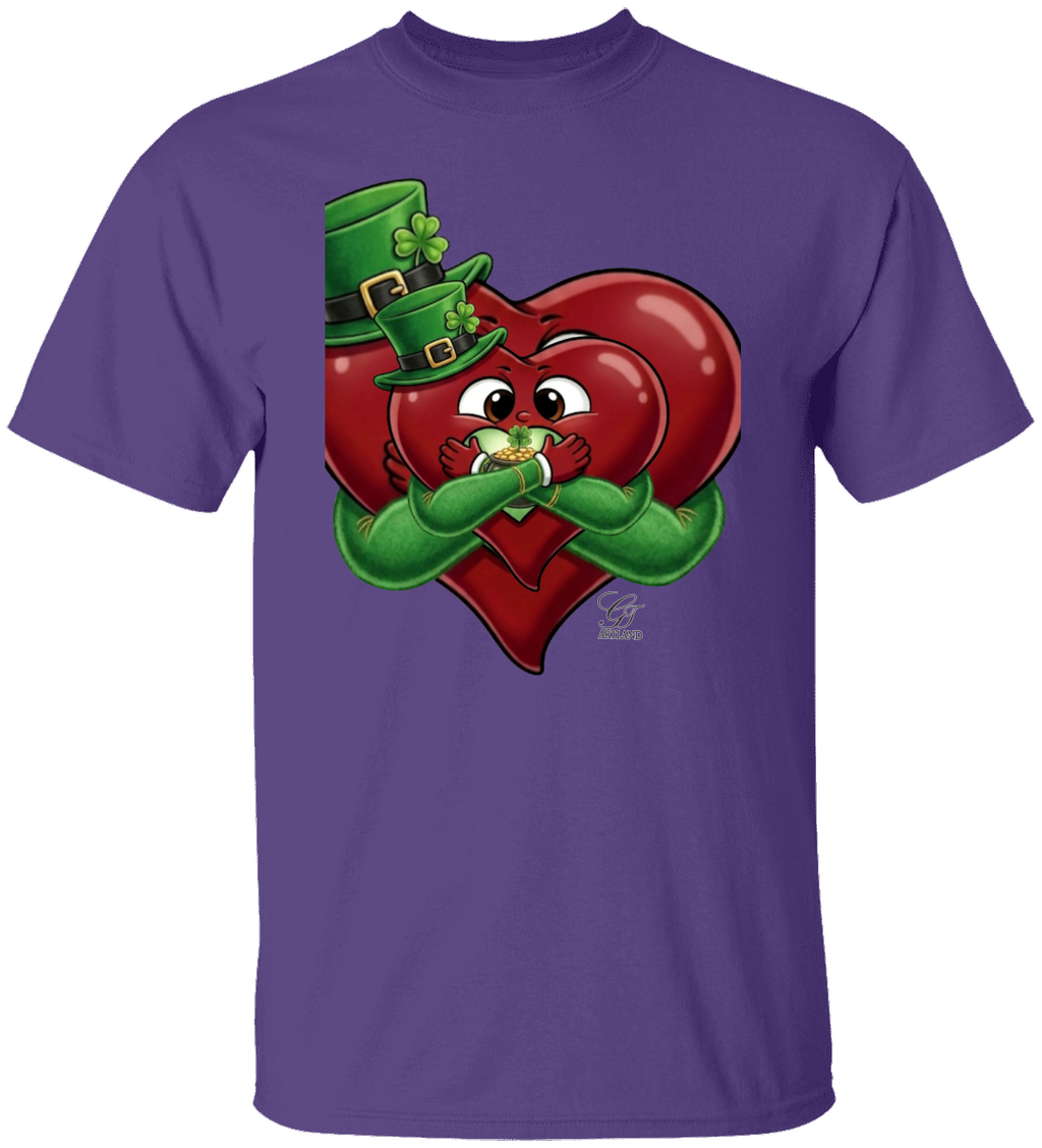 Leprechaun Lovey Heart holding Pot of Gold Lucky Edition Unisex Heavy Cotton Tee by GT Artland