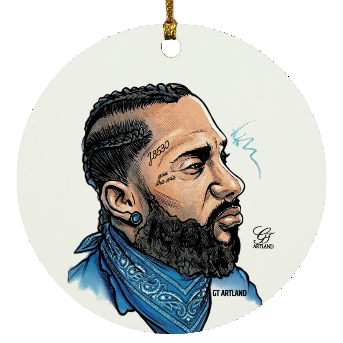 Nipsey Airbrush Iconic rap Mogul SUBORNC Circle Ornament by GT Artland
