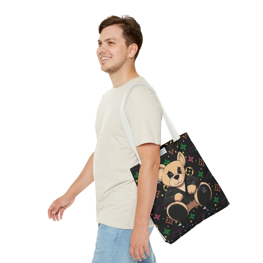 Elite Black Urban Designer Teddy Bear Monogram Tote Bag by GT Artland