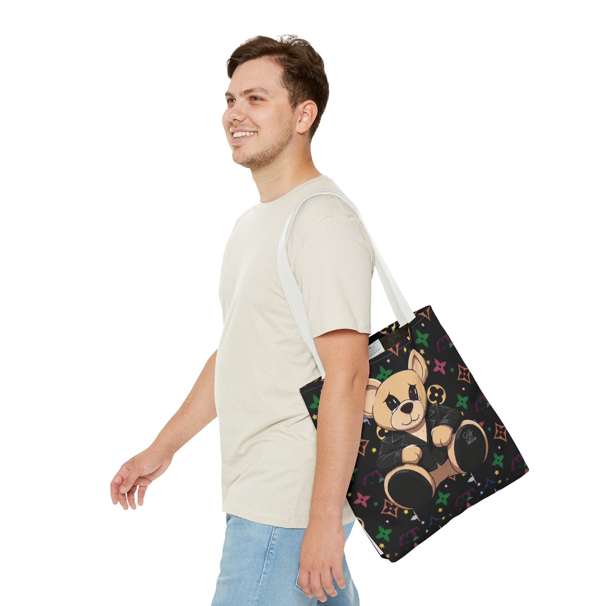 Elite Black Urban Designer Teddy Bear Monogram Tote Bag by GT Artland