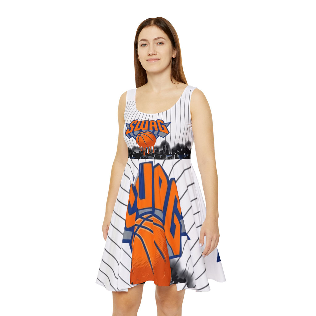 SWAG Basketball Graphic Skater Dress | Orange Blue Streetwear Print by GT Artland