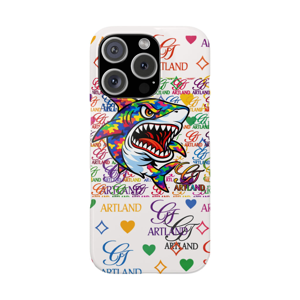 Colorful Designer Shark GT Illustration Slim Phone Case | Rainbow Logo Pattern by GT Artland