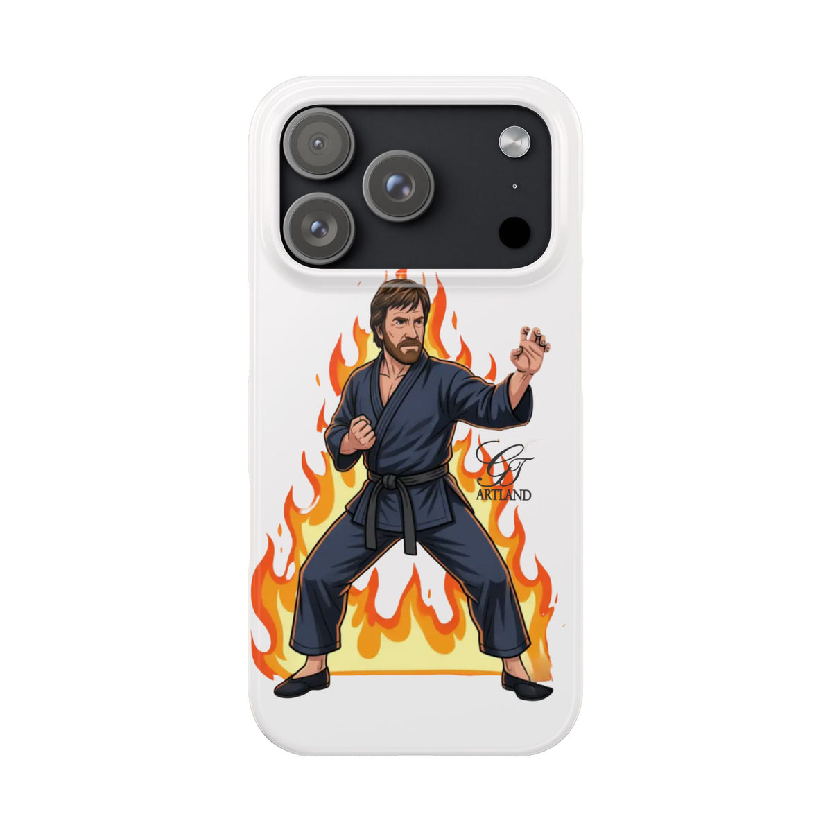 Karate Master Chuck Norris Illustration Slim Phone Case | Martial Arts Flames by GT Artland