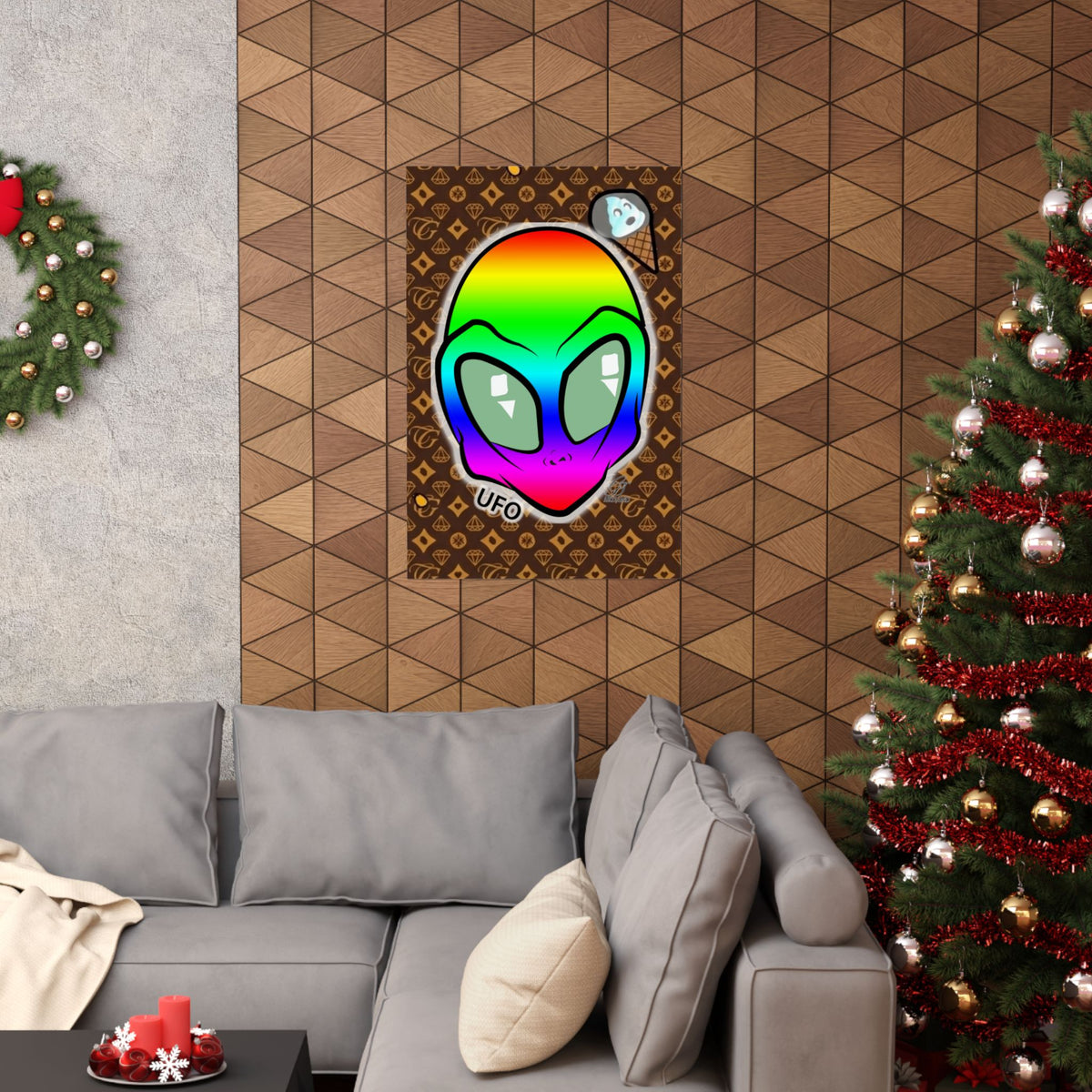 Rainbow Alien Head Matte Poster | UFO Pop Art Wall Decor by GT Artland