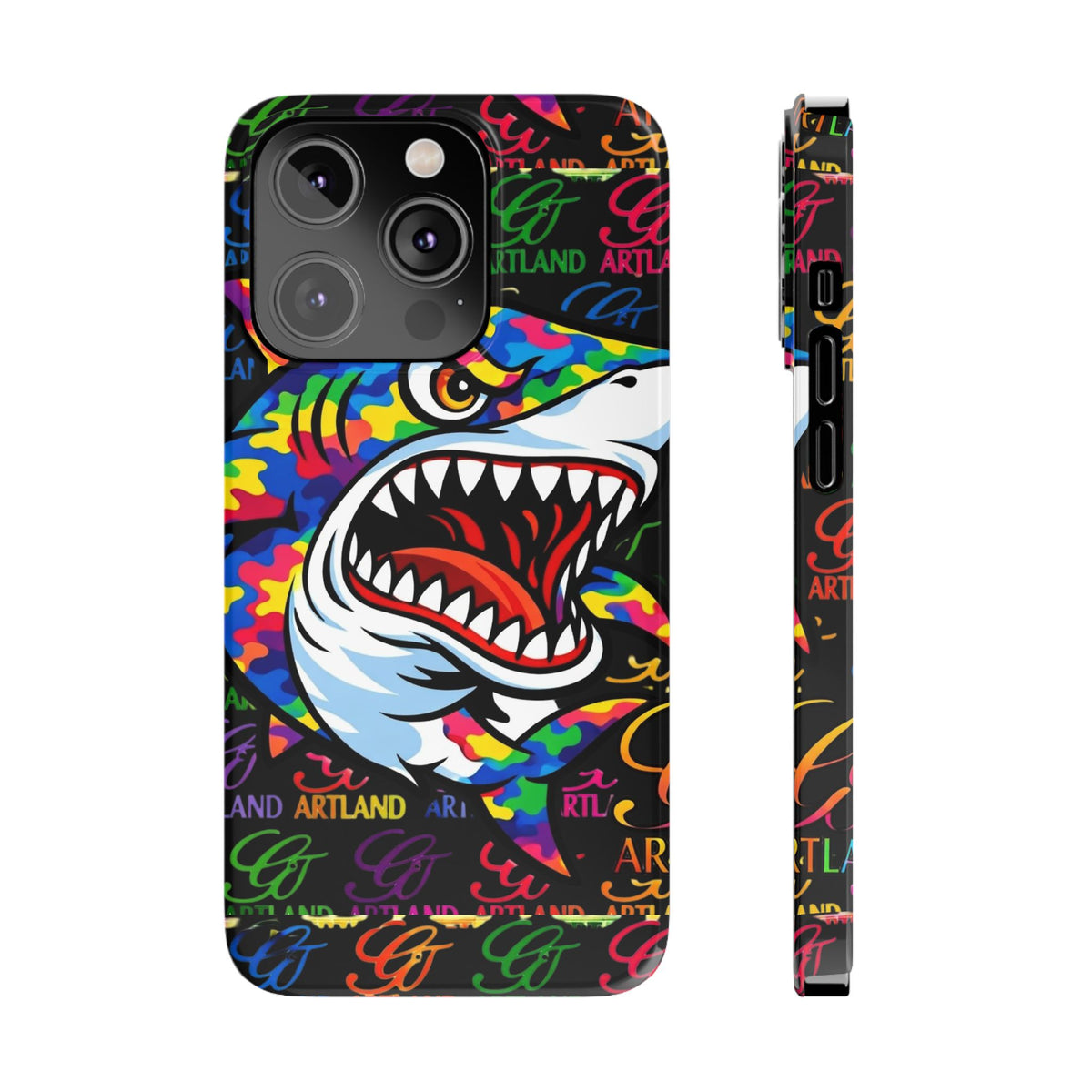 Colorful Shark GT Illustration Slim Phone Case | Neon Graffiti Pattern by GT Artland