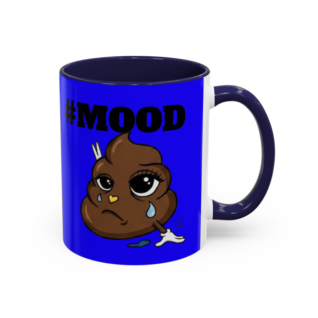 #MOOD Poop Emoji Retro Blue Accent Coffee Mug – Funny Blue 11/15oz Gift by GT Artland