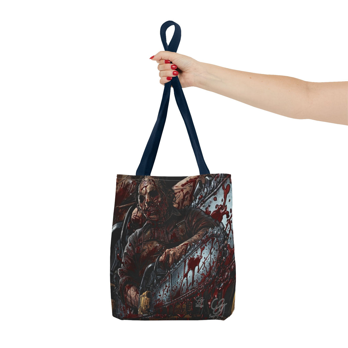 Bloody Zombie Chainsaw Tote Bag | Horror Thriller by GT Artland