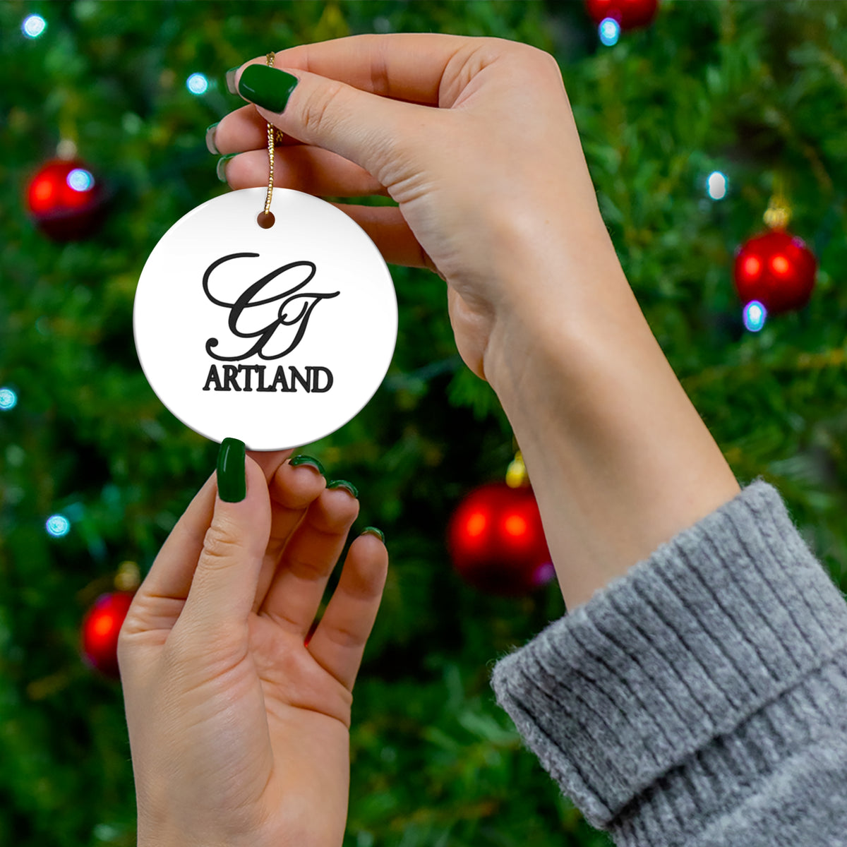 GT Artland Logo Monogram Ceramic Ornament — Personalized Round Holiday Decoration by GT Artland