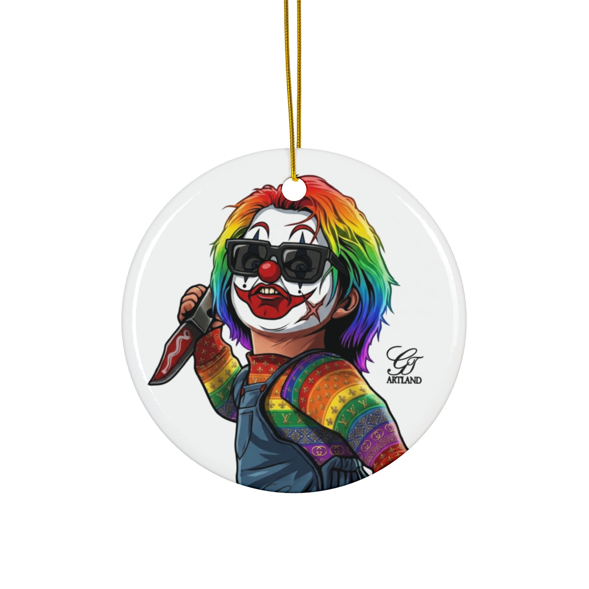 Rainbow Psycho Slayer Clown Killer Ceramic Ornament — Horror Movie Character Holiday Décor by GT Artland