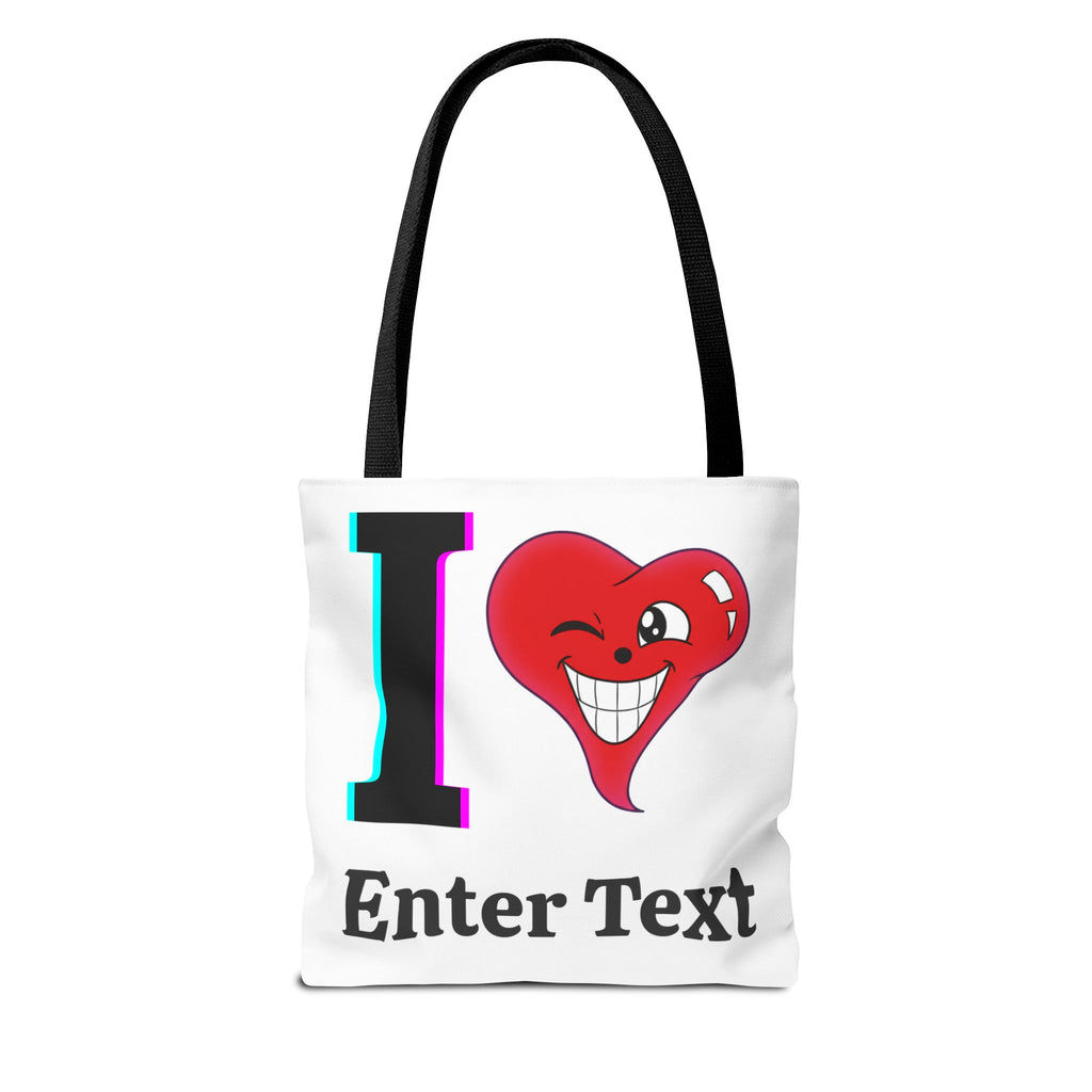 I  Smiley Heart Custom Text Tote Bag — Personalized Valentine Grocery Beach Bag