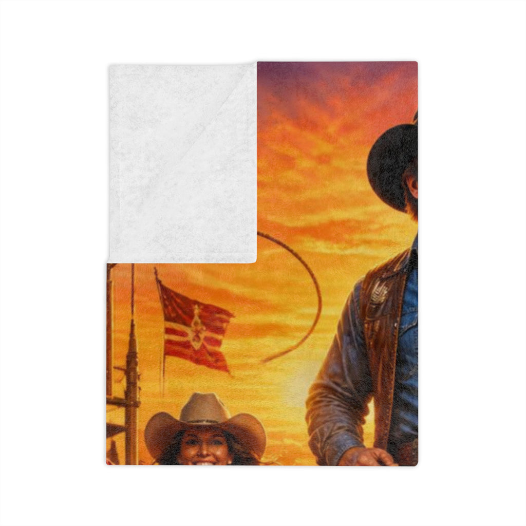 Cowboy Riders Blanket | Western Rodeo Sunset Velveteen Microfiber Blanket