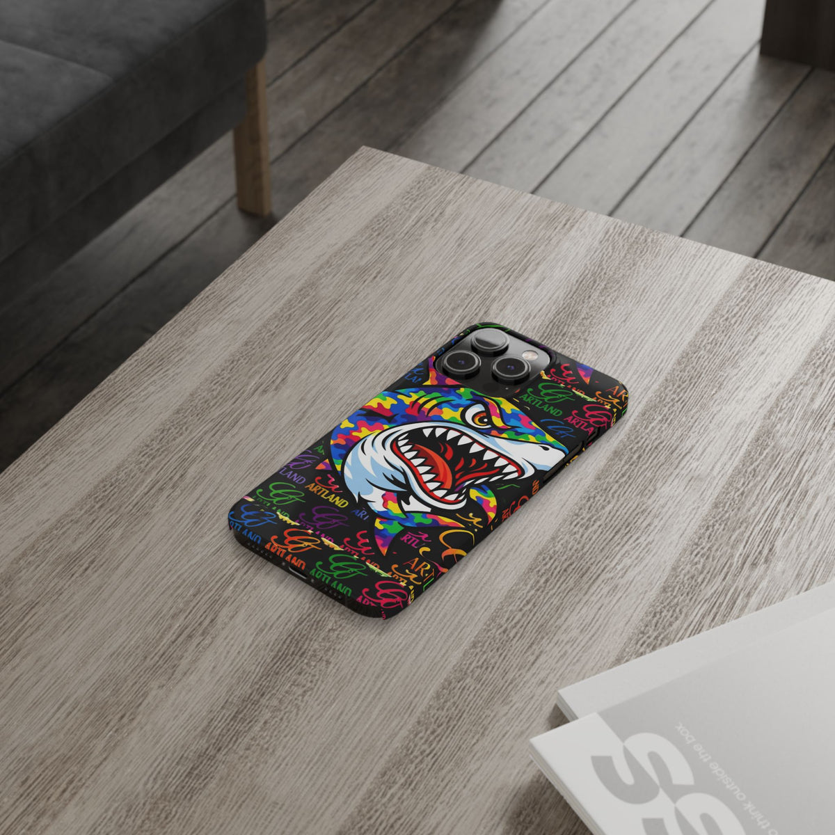 Colorful Shark GT Illustration Slim Phone Case | Neon Graffiti Pattern by GT Artland