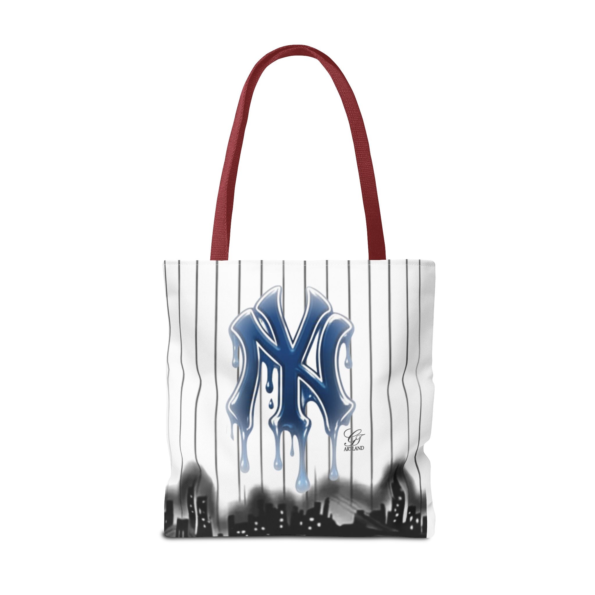 Drip NY Fan Gear Logo Pinstripe Tote Bag — Urban Baseball Cityscape by GT Artland