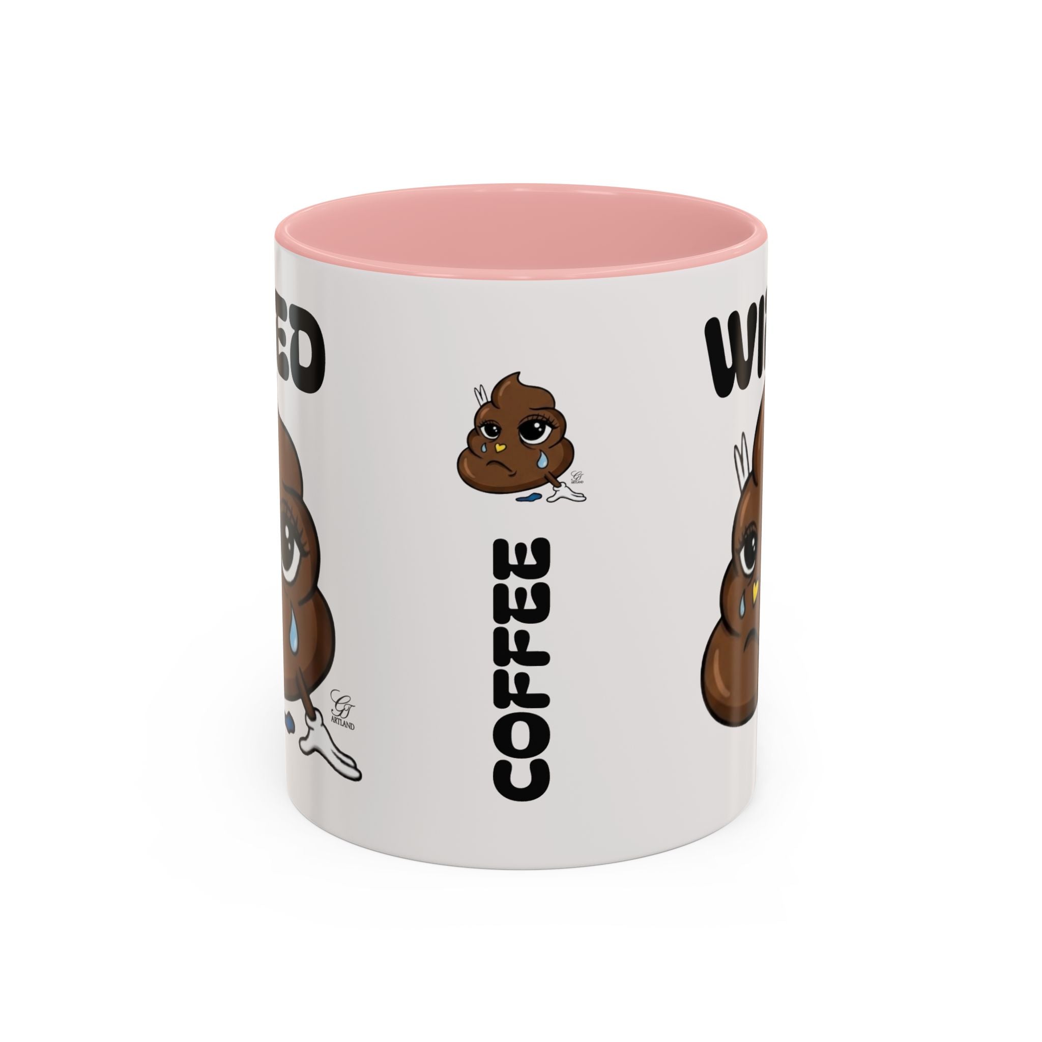 Wired Coffee Mug — Funny Poop Emoji Design Accent Mug (11/15 oz) by GT Artland