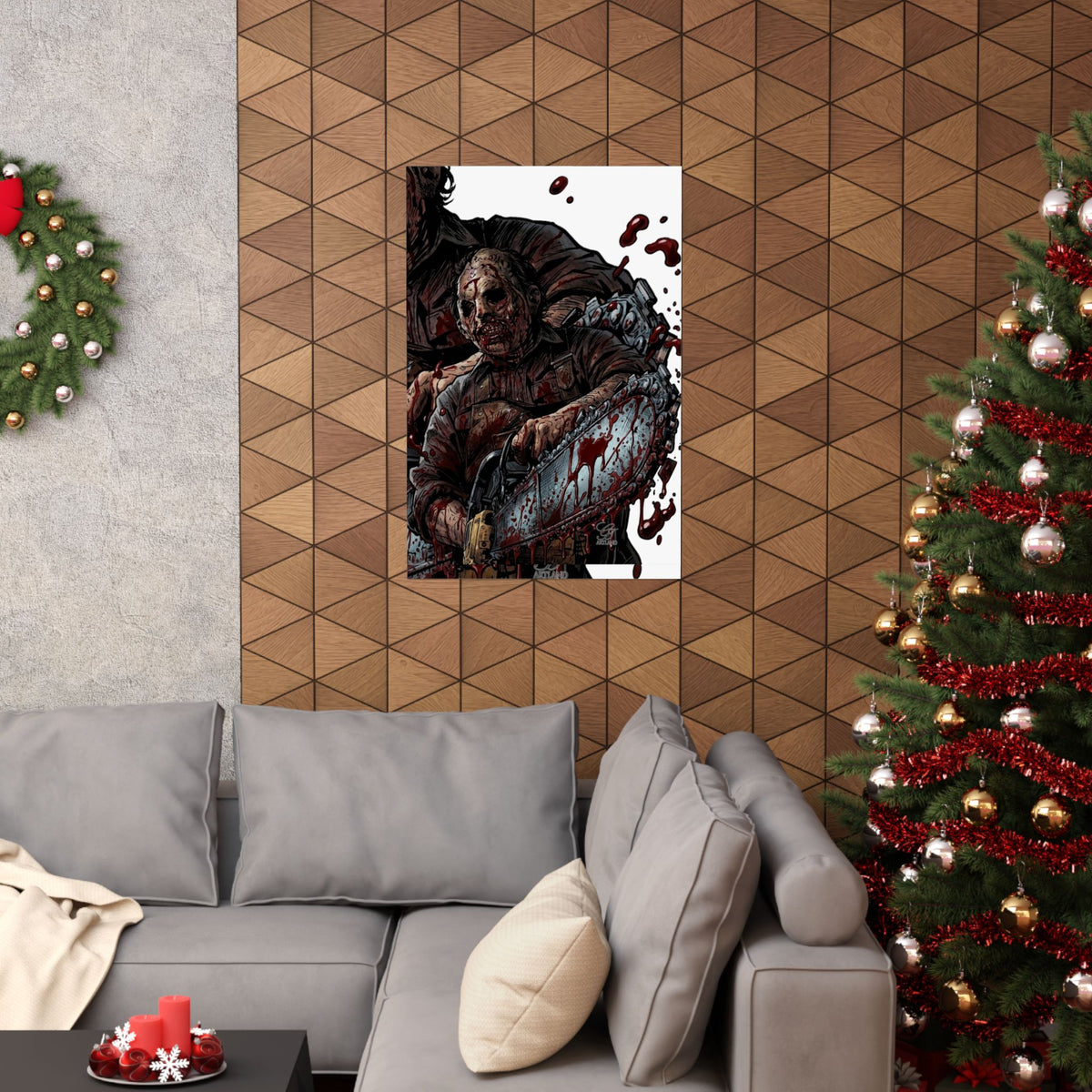 Leatherface Chainsaw Poster Matte Vertical | Horror Movie Art, Bloody Slasher Print by GT Artland