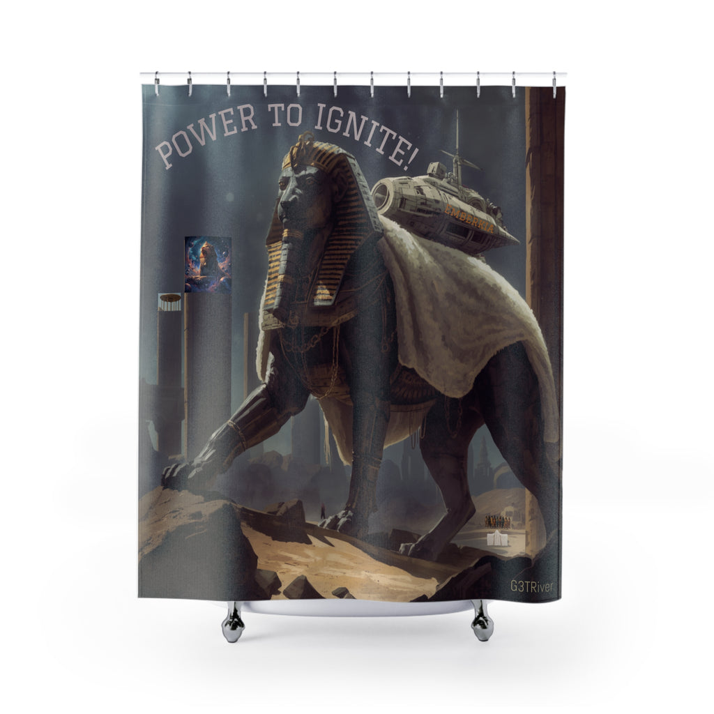Power to Ignite Pharaoh Shower Curtain | Egyptian Sphinx Sci‑Fi Decor