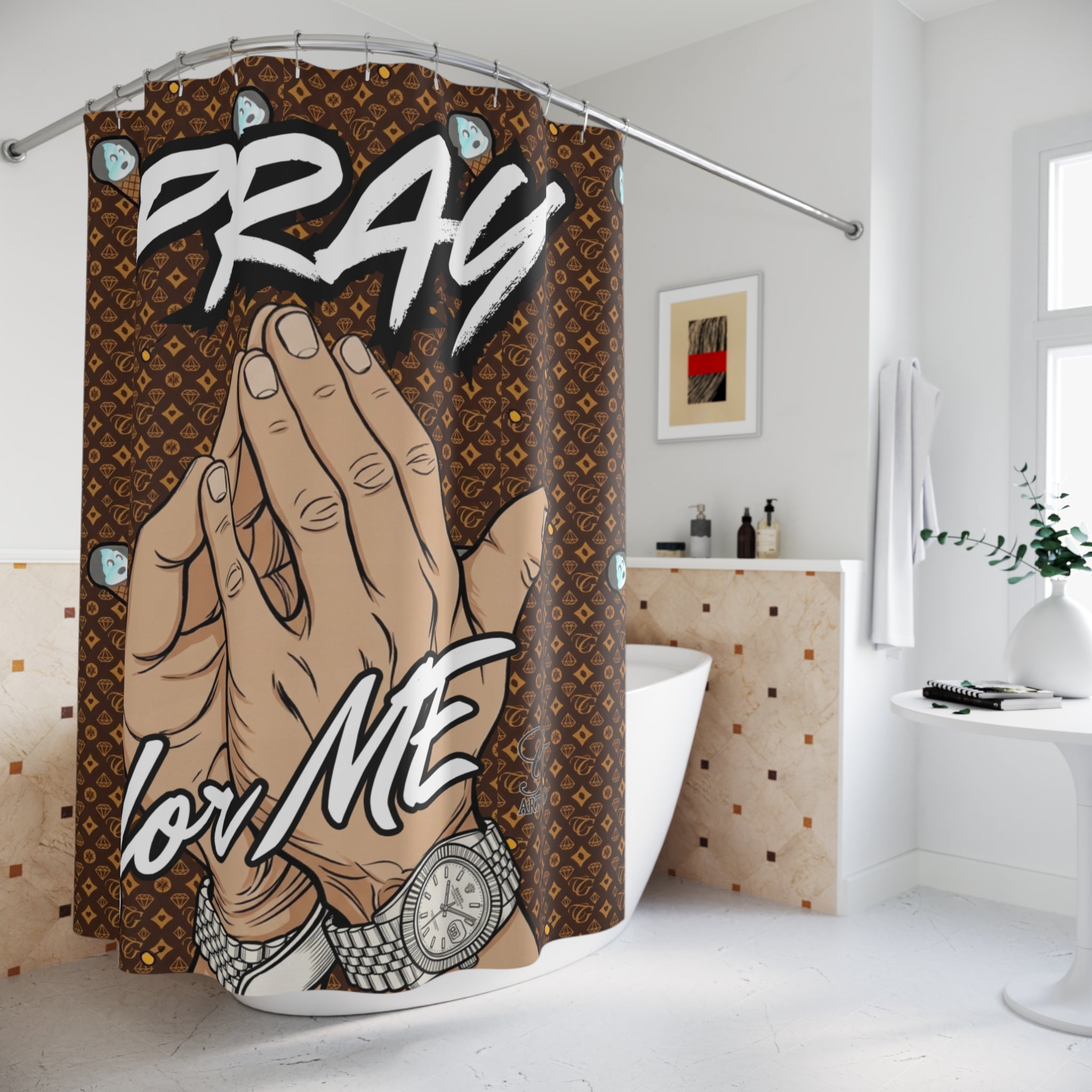 Copy of Pray for Me Shower Curtain | Praying Hands Religious Bathroom Decor by GT Artland