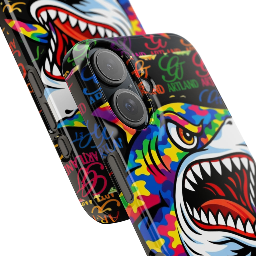Colorful Shark GT Illustration Slim Phone Case | Neon Graffiti Pattern by GT Artland