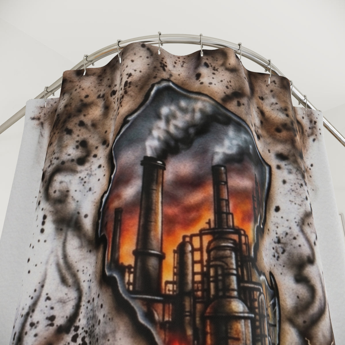 Industrial Factory New Jersey Skyline Shower Curtain | Smokestack Heatwave Urban Art by GT Artland