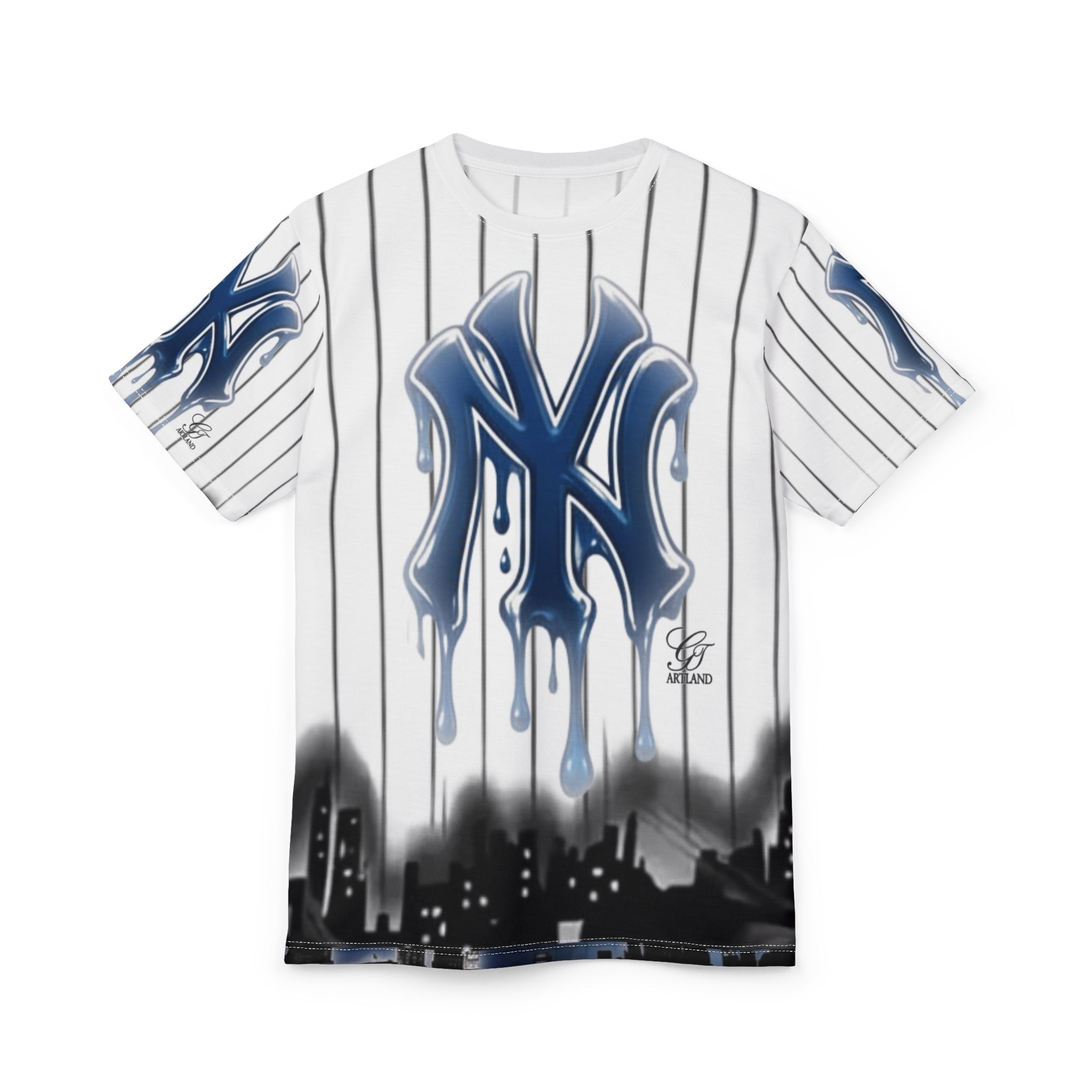 NY yank drip  designer jersey style personalized name and number Baseball Pinstripe Shirt by GT Artland