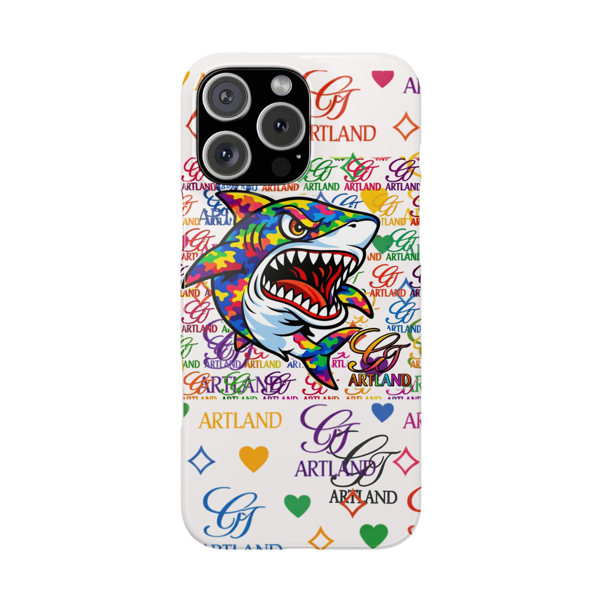 Colorful Designer Shark GT Illustration Slim Phone Case | Rainbow Logo Pattern by GT Artland