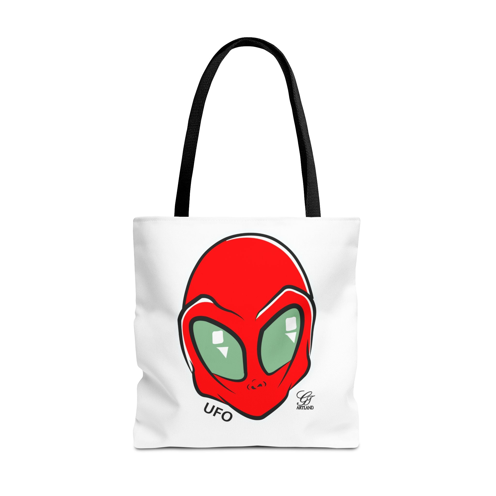 Alien UFO Tote Bag — Red Alien Head Graphic Beach & Market Tote by GT Artland