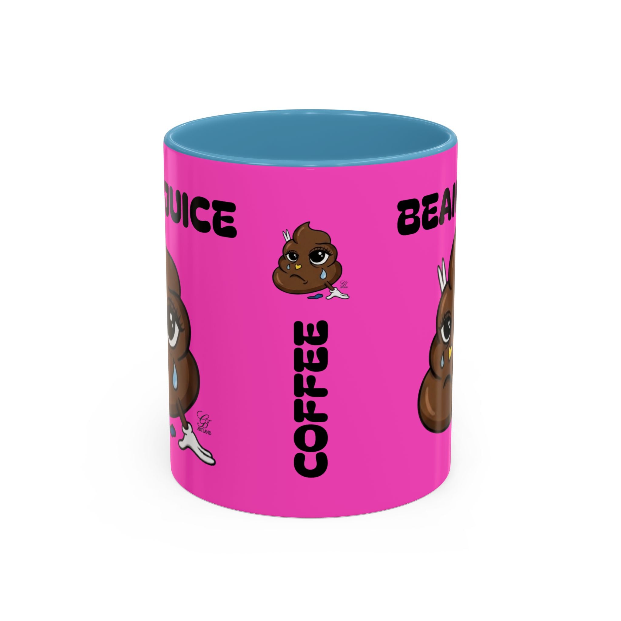 Bean Juice Coffee Mug — Funny Pink Accent Mug with Cute Poop Emoji Design (11/15oz) by GT Artland