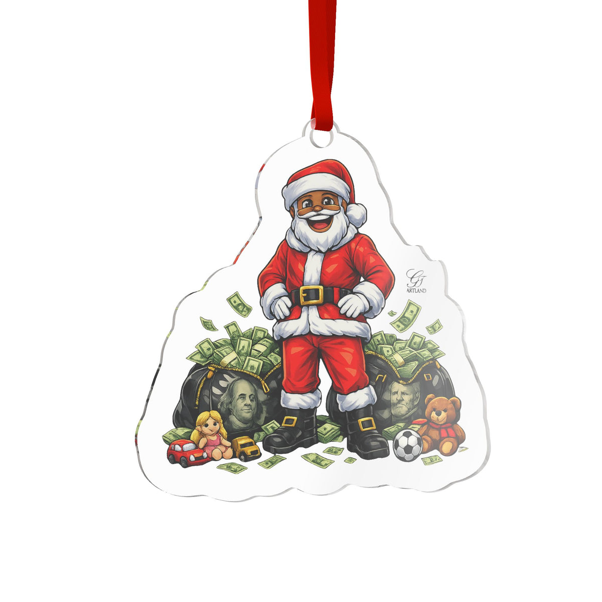 Funny Money Santa Christmas Acrylic Ornament by GT Artland
